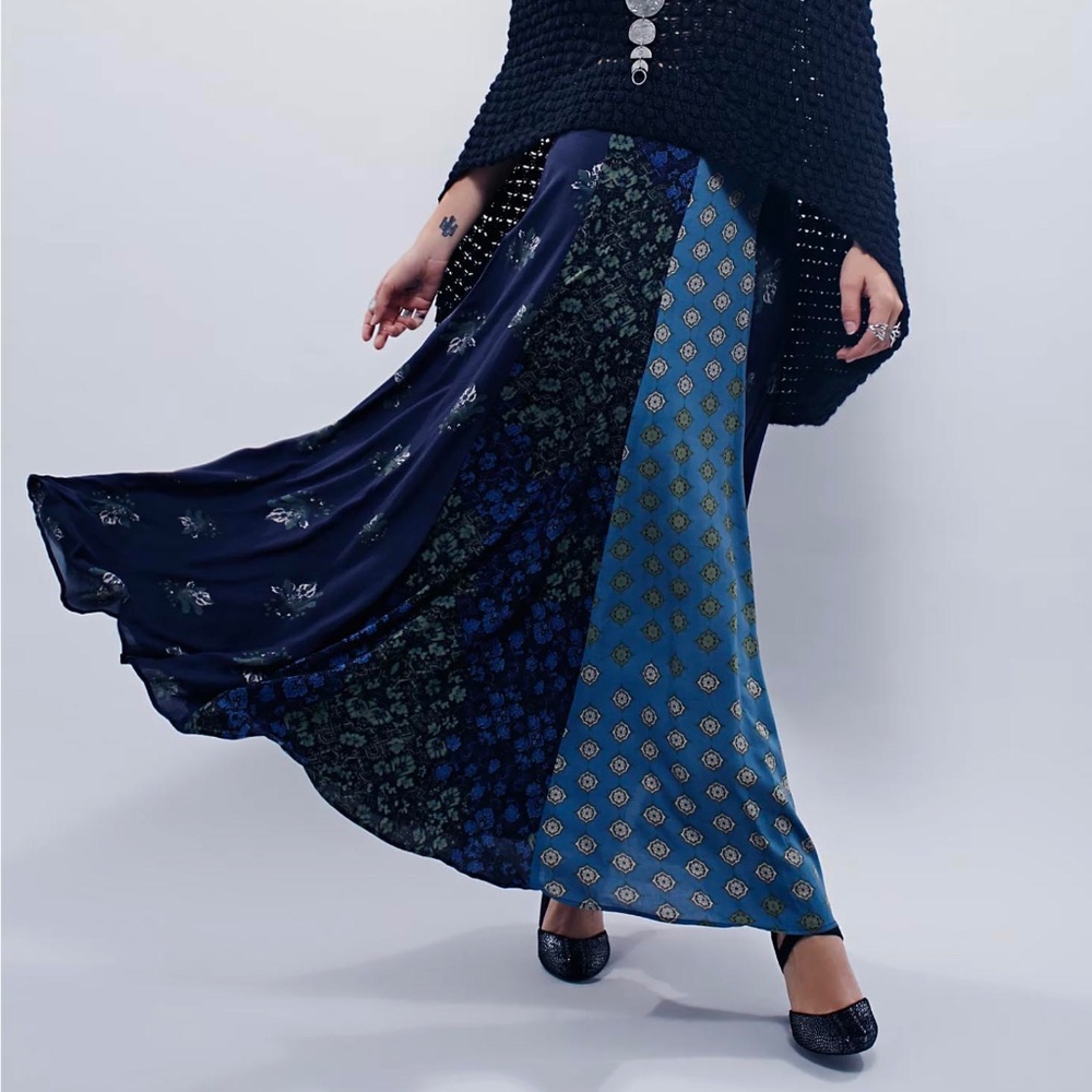 Free People Amazing Technicolor Patchwork Maxi Skirt Size 0